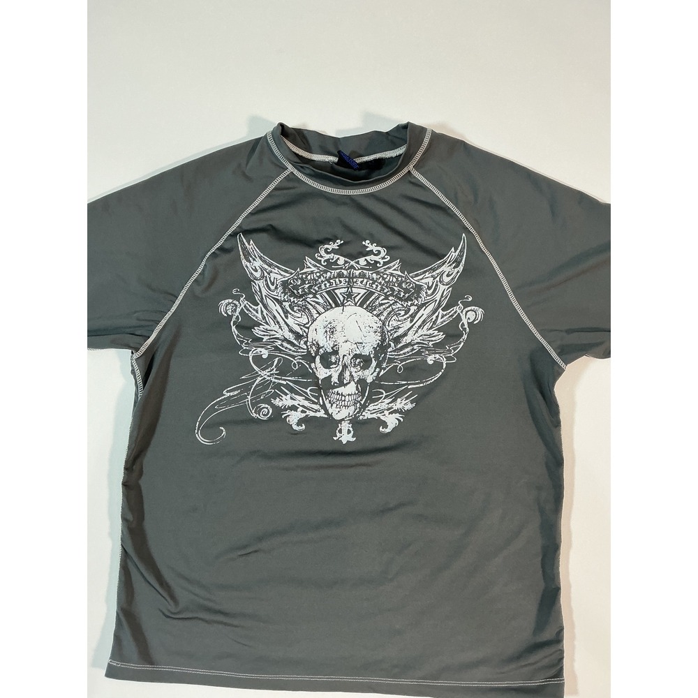 Burnside Men's Y2K Winged Skull Rash Guard Swim Shirt Gray Size L